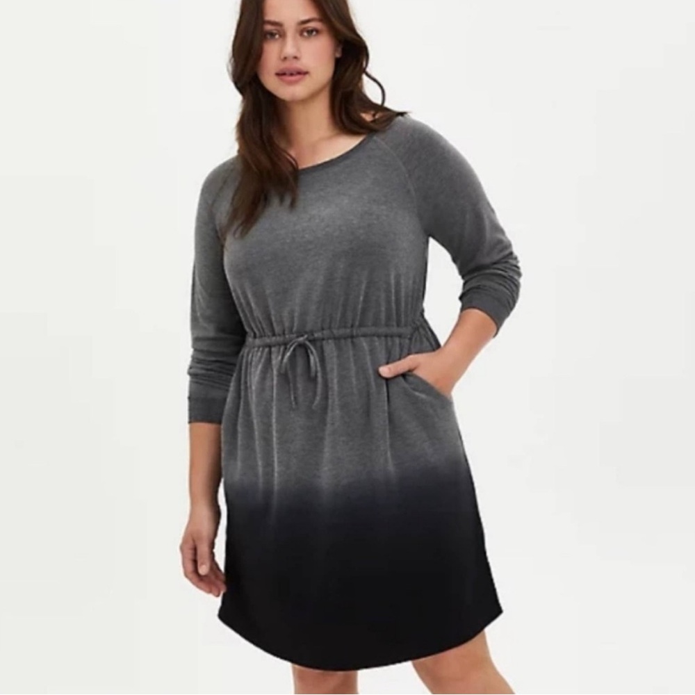 Torrid Off-Shoulder Skater Dress - French Terry Heather Grey Dip Dye